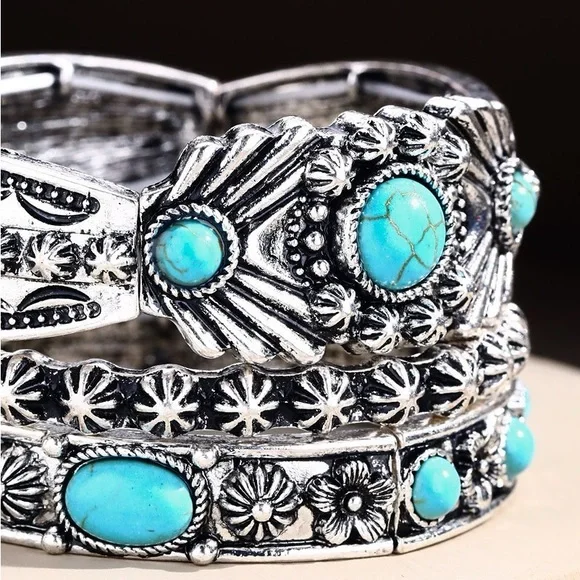 Turquoise Western Triple Strand Stretch Bracelet NWT - Picture 6 of 7